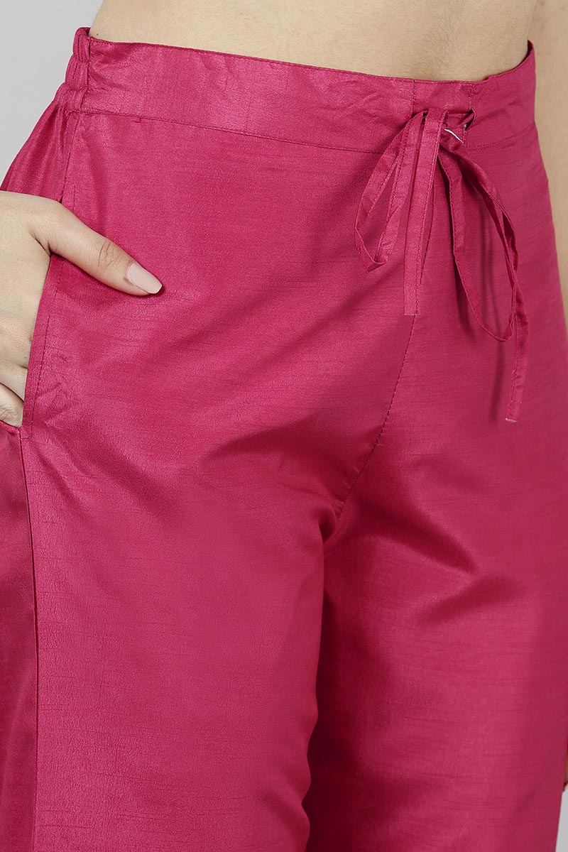 Women's Poly Silk Yoke Design Kurta Pants Dupatta Set  - A
