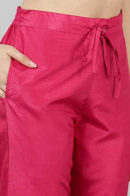 Women's Poly Silk Yoke Design Kurta Pants Dupatta Set  - A