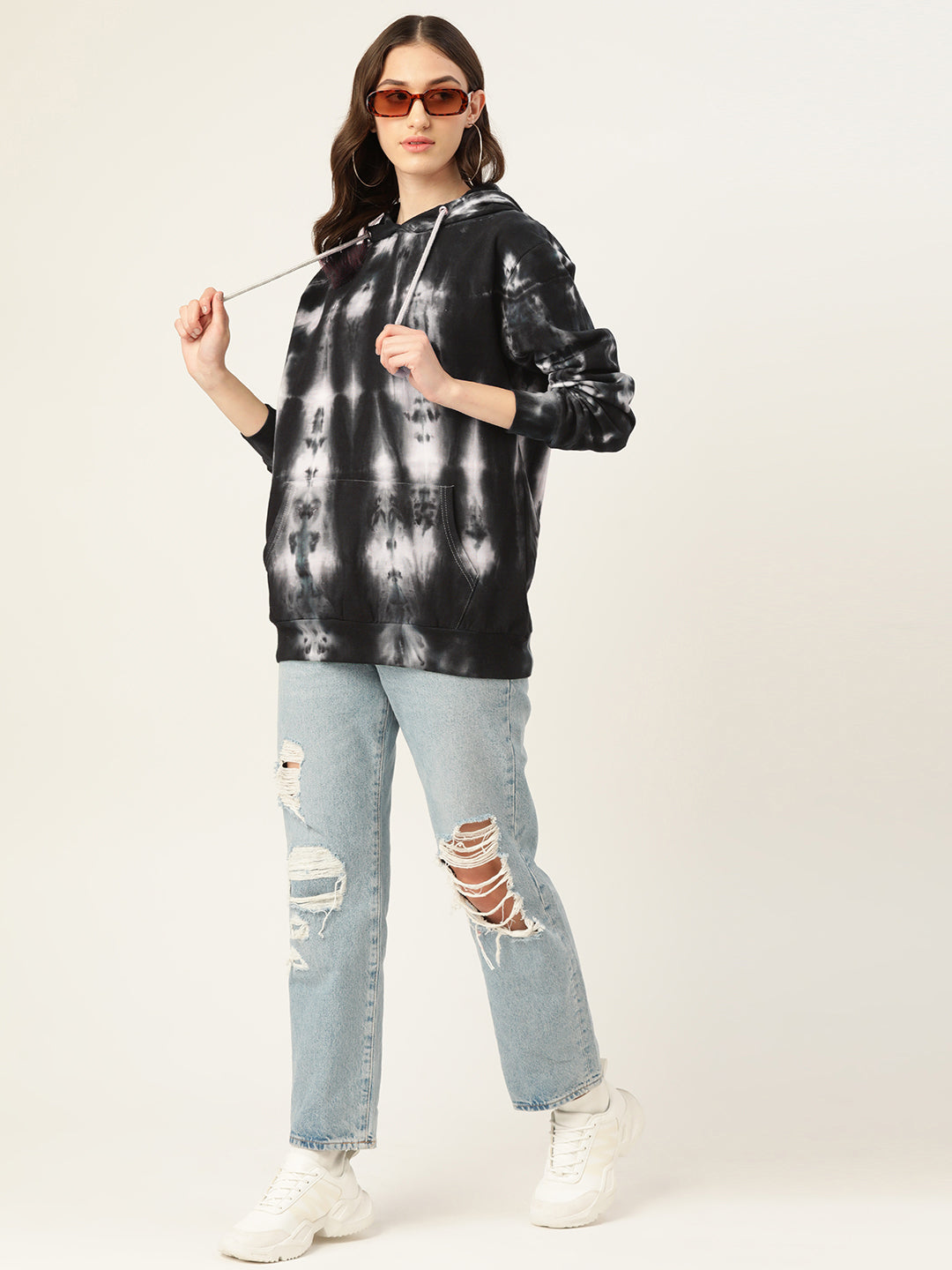 Women's Black and white Tie And Dye Hoodie