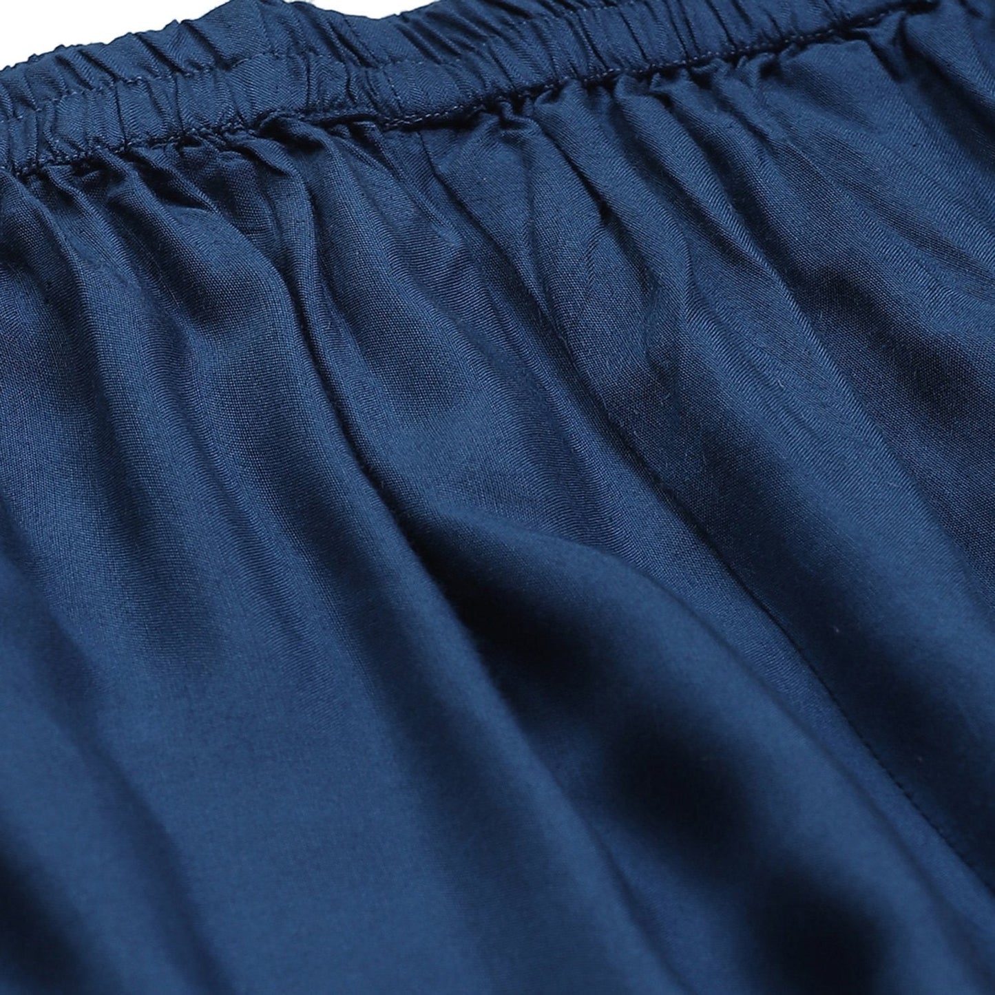 Women's Blue Cotton Solid Casual Trouser