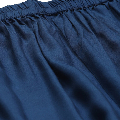 Women's Blue Cotton Solid Casual Trouser