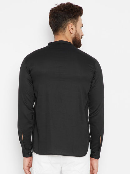 Men's Black Cotton Solid Shirt Kurta
