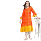 Women's Yellow Cotton Printed 3/4 Sleeve Mandarin Collar Casual Kurta Only