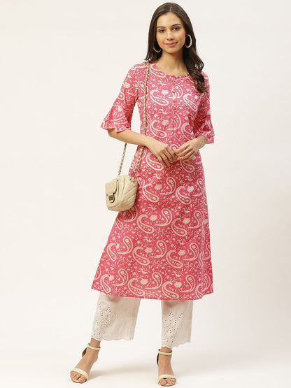 Women's Pink Cotton Staright Kurta