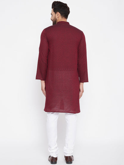 Men's Cotton Maroon Straight  Kurta