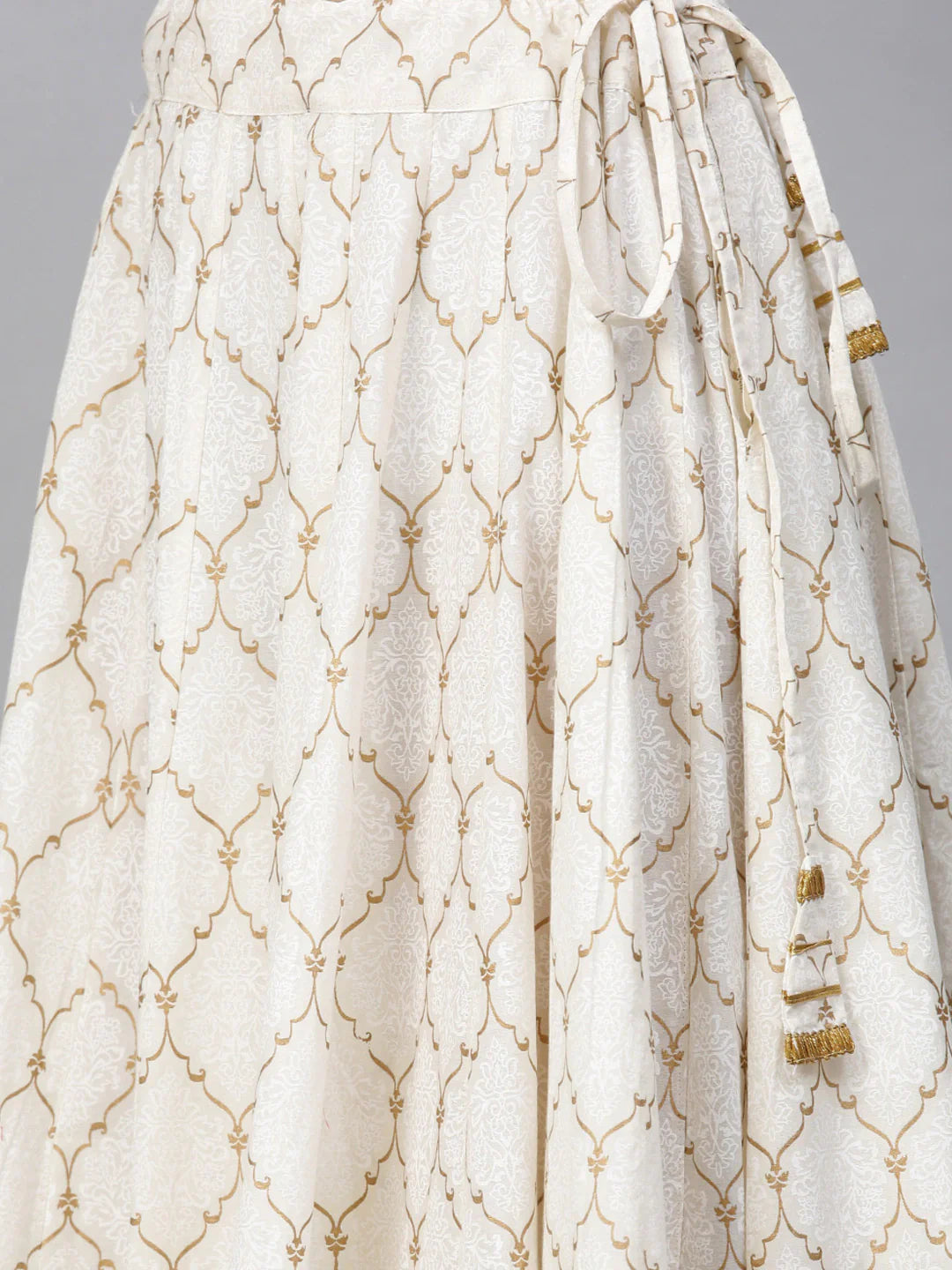 Women's Mustard Yellow And White Gotta Patti Striped Kurta With Block Printed Skirt