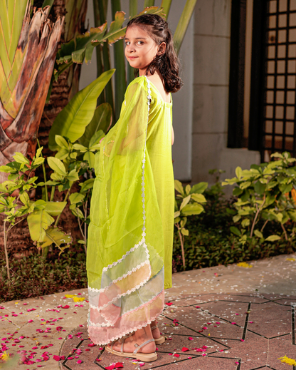 Girl's Gossamer Garden Green Muslin Suit Set