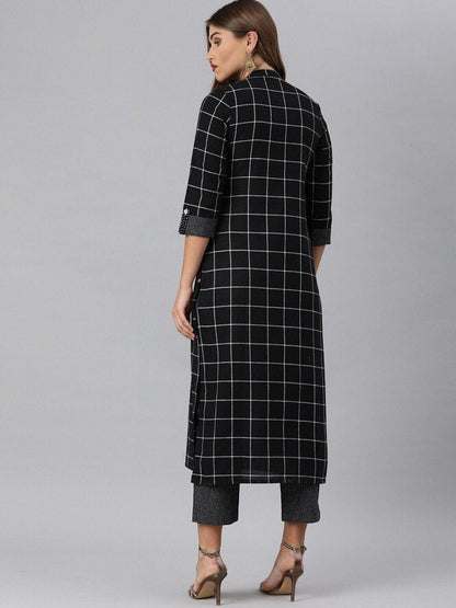 Women's KSUT Women Black & White Checked Kurti with Trousers