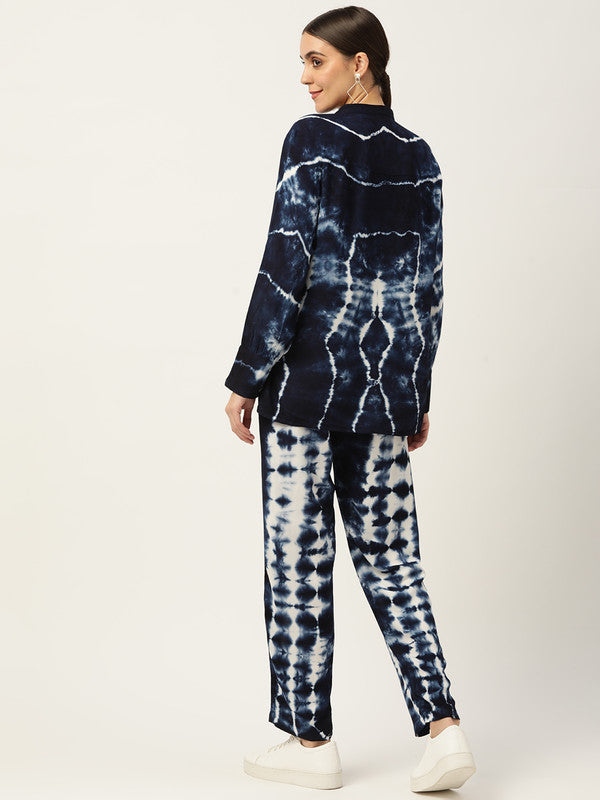 Women's Navy Blue White Tie Dyed Co-Ords