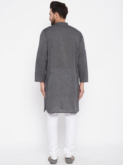 Men's Cotton Striped Grey Kurta