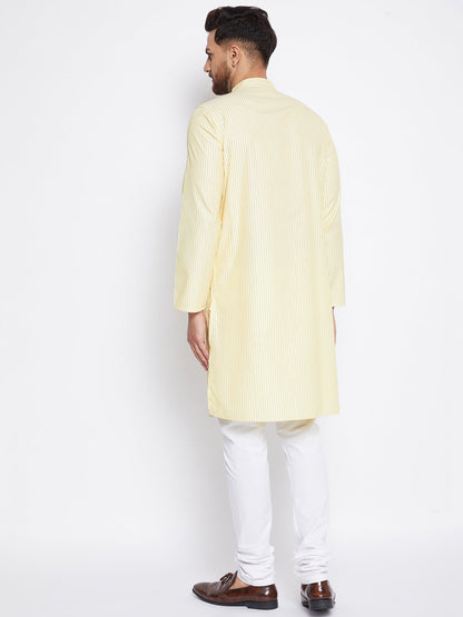 Men's Cotton Striped Yellow Kurta