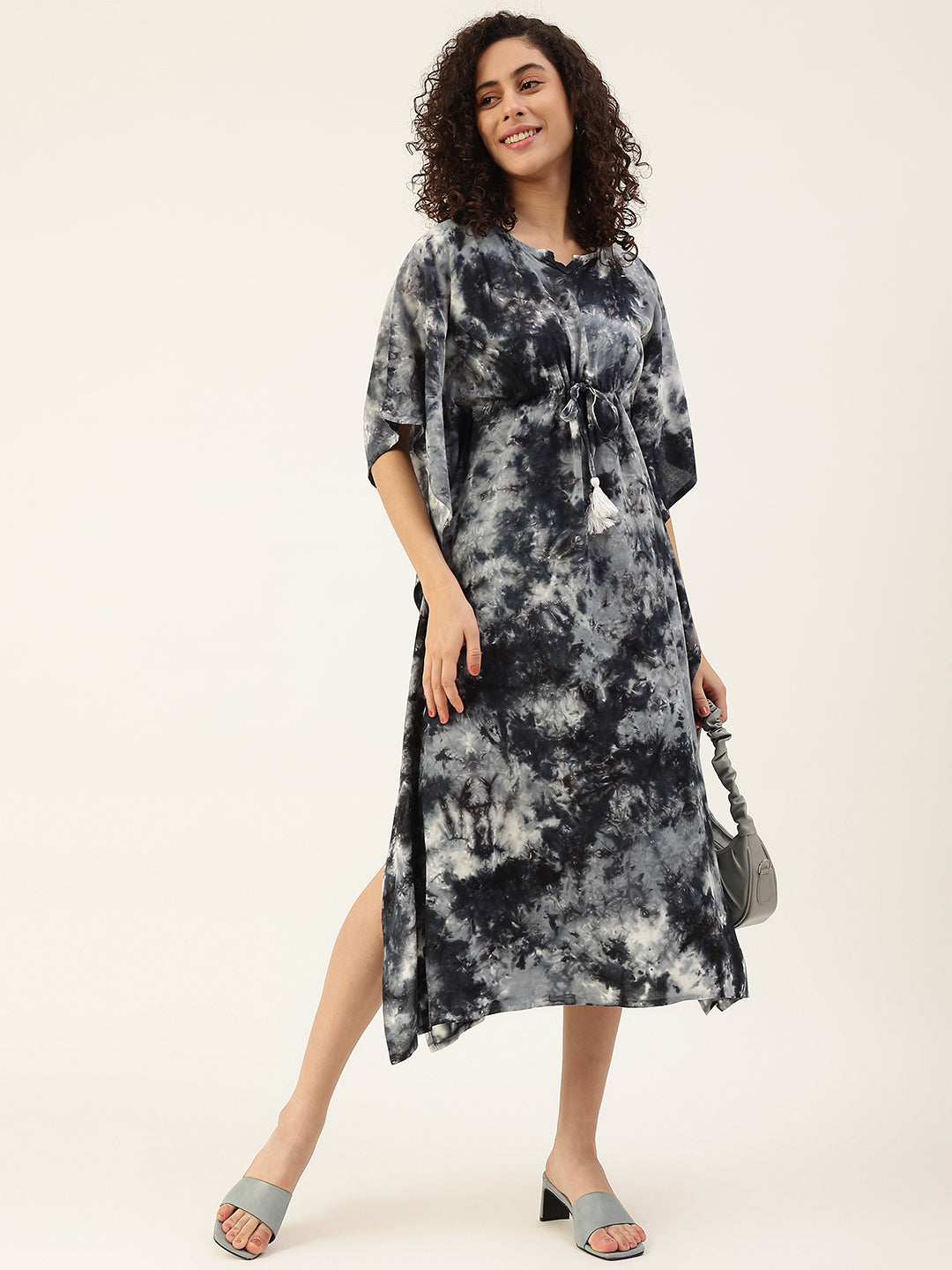 Women's Crumple Tie-dye Rayon Kaftan Dress