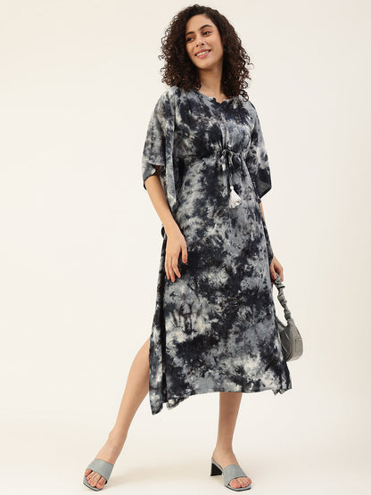Women's Crumple Tie-dye Rayon Kaftan Dress