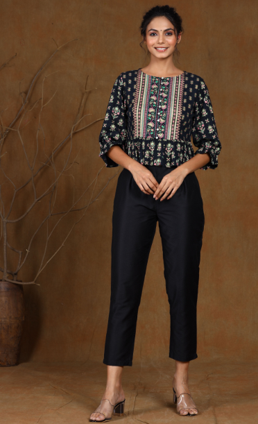 Women's Black Poly Silk Solid Straight Pants