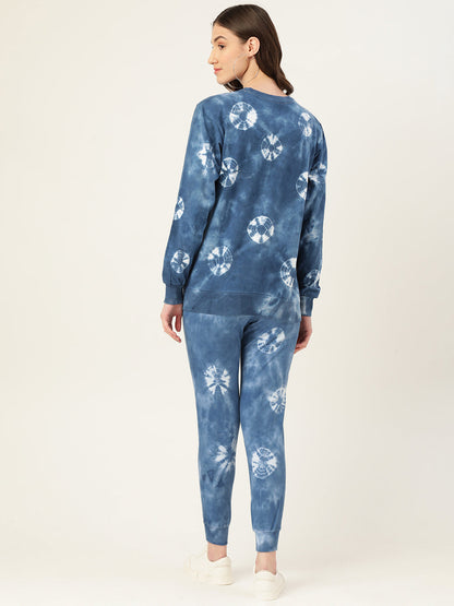 Women's Bandhej Blue Tie Dye Sweatshirt With Joggers