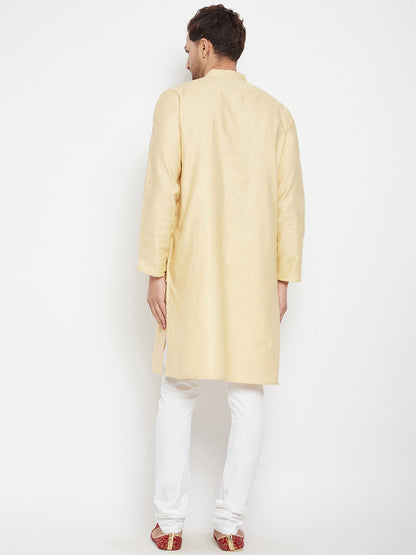 Men's Beige Color Long Kurta with Band Collar