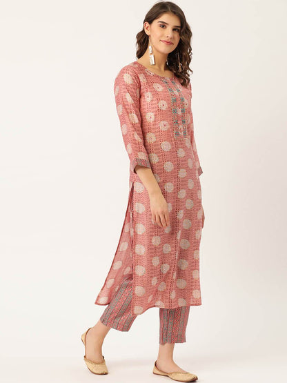 Women's Rayon Printed Suit Set with Adda Work & Dupatta