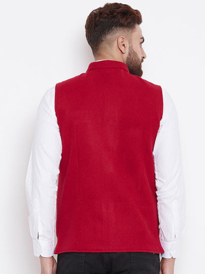 Men's Wool Red Nehru Jacket