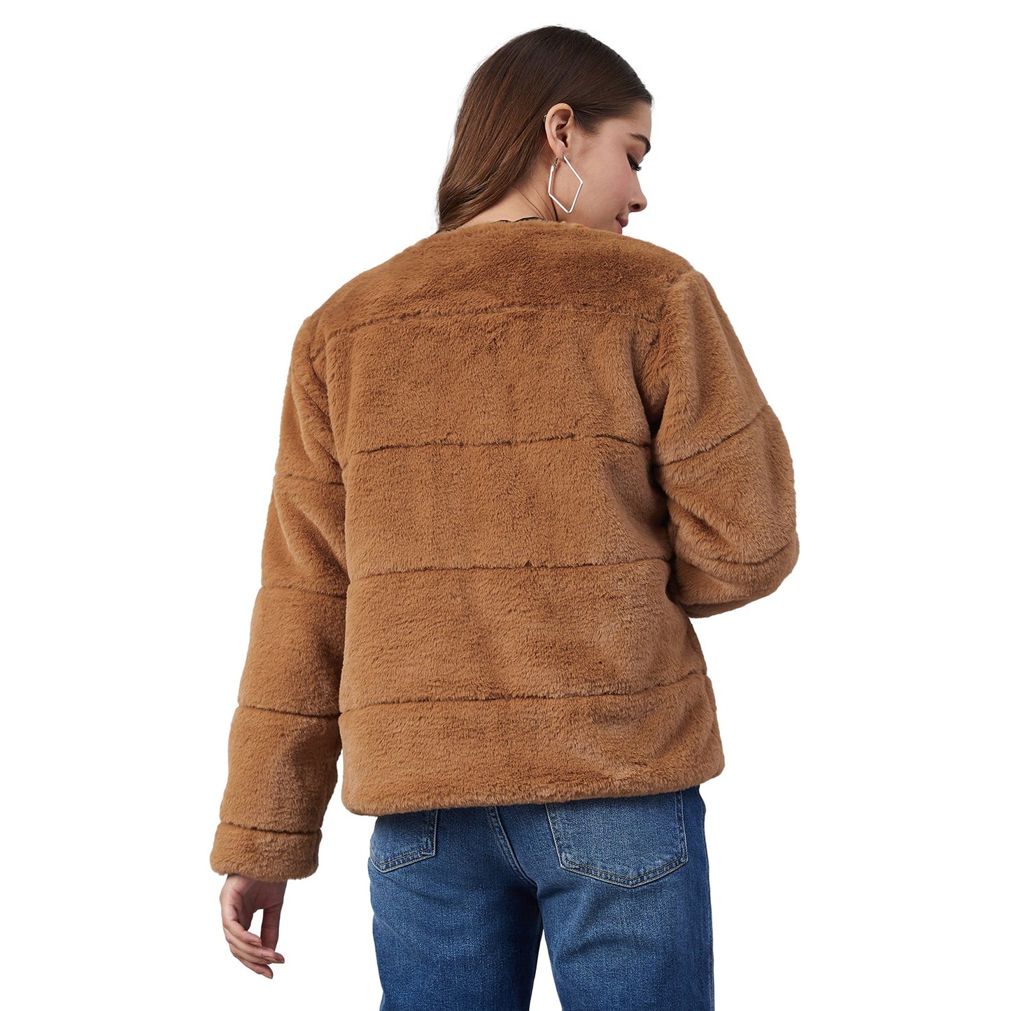 Women's Brown Faux Fur Open Jacket