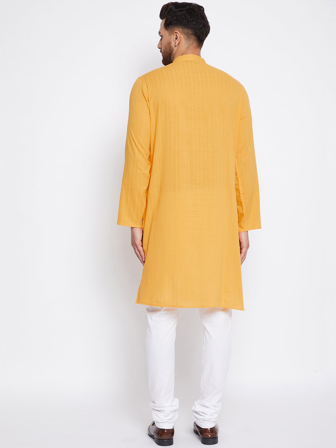 Men's Cotton Yellow Straight Kurta