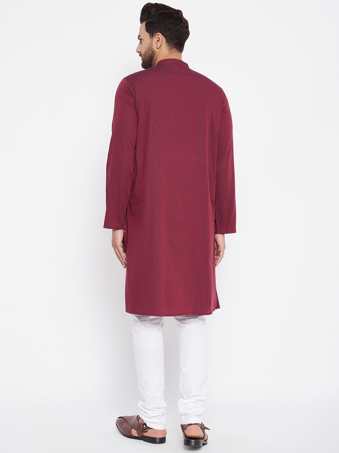 Men's Maroon Striped Straight Kurta