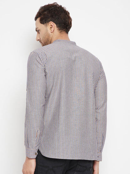 Men's Grey Color Short Kurta with Band Collar