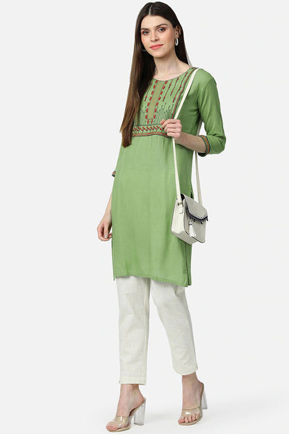 Women's Green & Blue Yoke Design Regular Fit Kurta