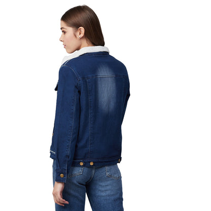 Women's Denim Jacket with Soft Warm Faux Fur Lining inside