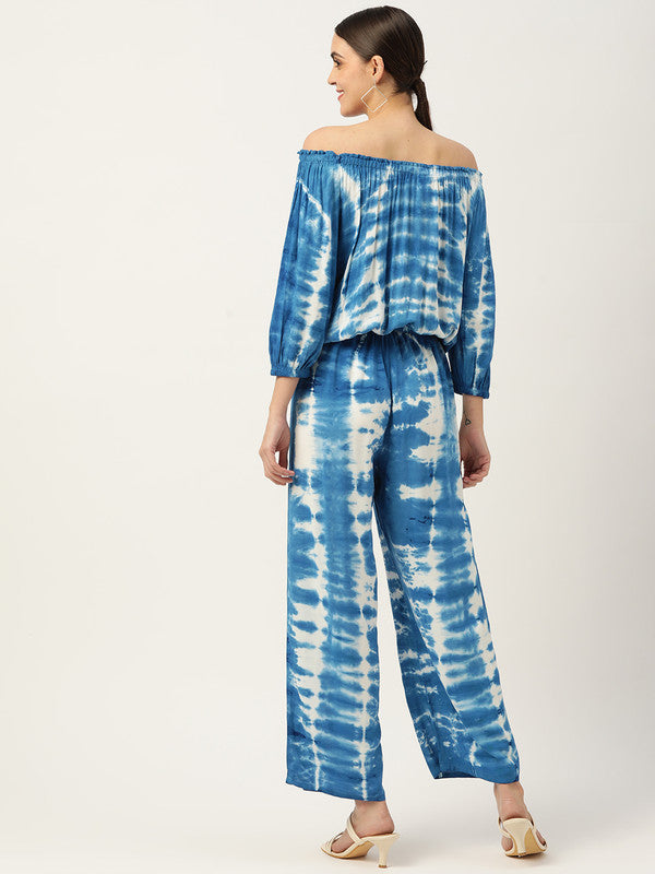 Women's Blue White Tie Dyed Co-Ords