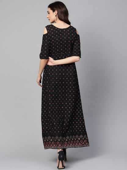 Women Black Cotton Kurti by Myshka (
