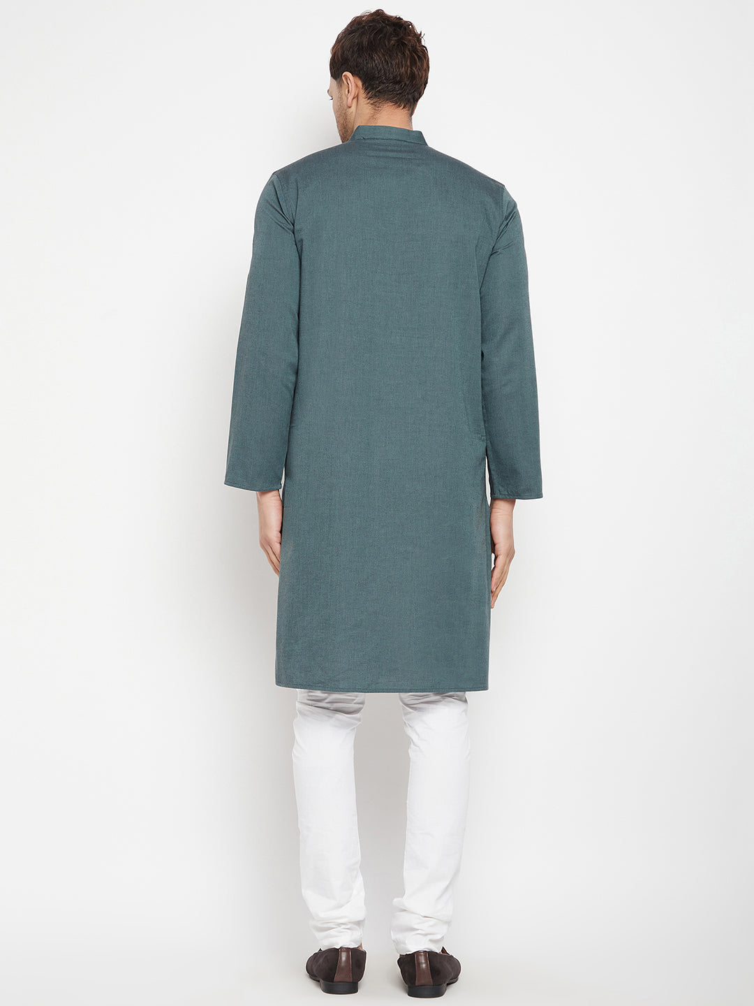 Men's Green Color Long Kurta with Band Collar