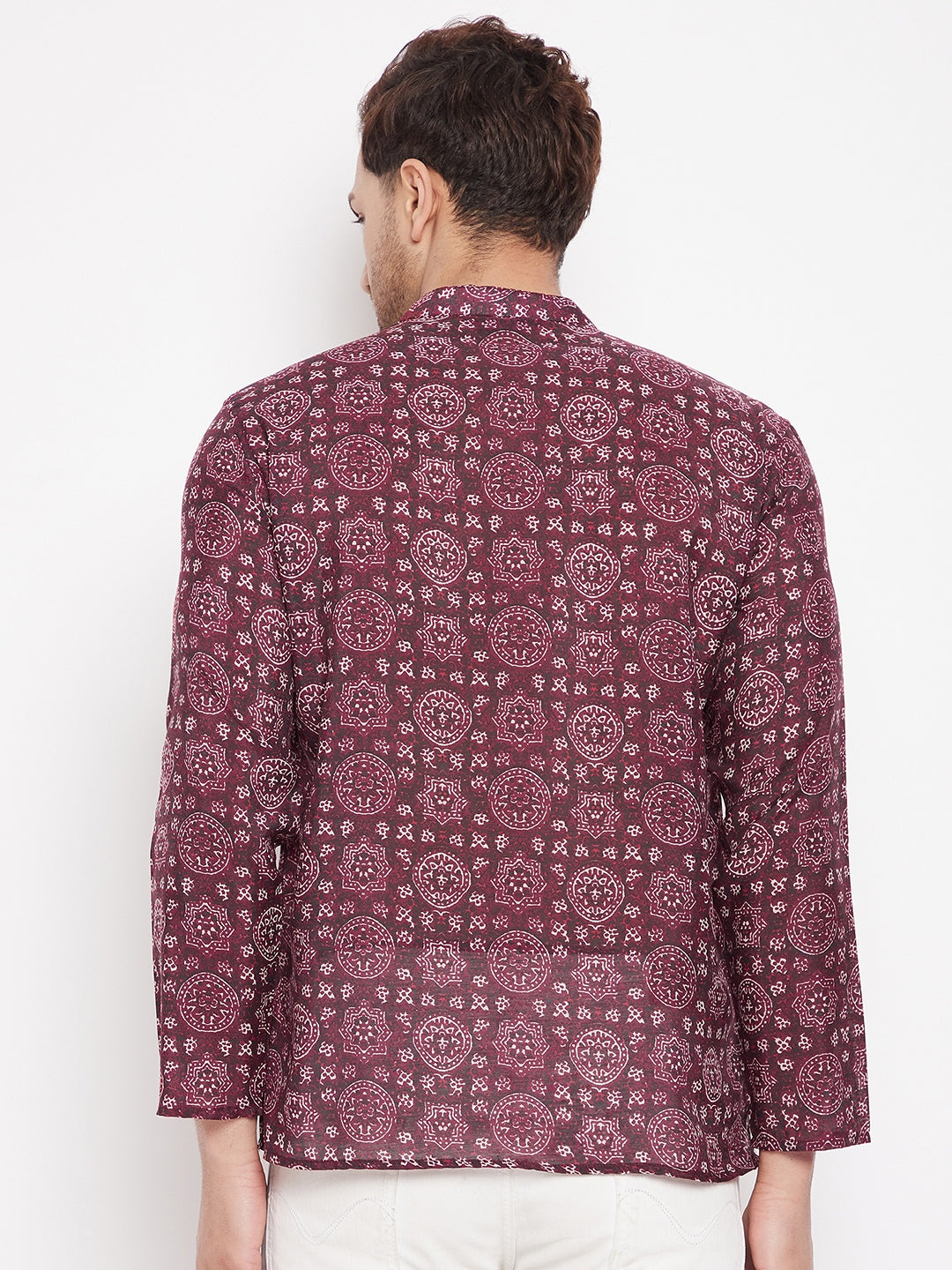 Men's Maroon Color Kurta with Slit Neckline