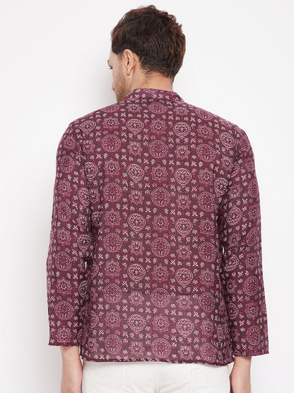 Men's Maroon Color Kurta with Slit Neckline