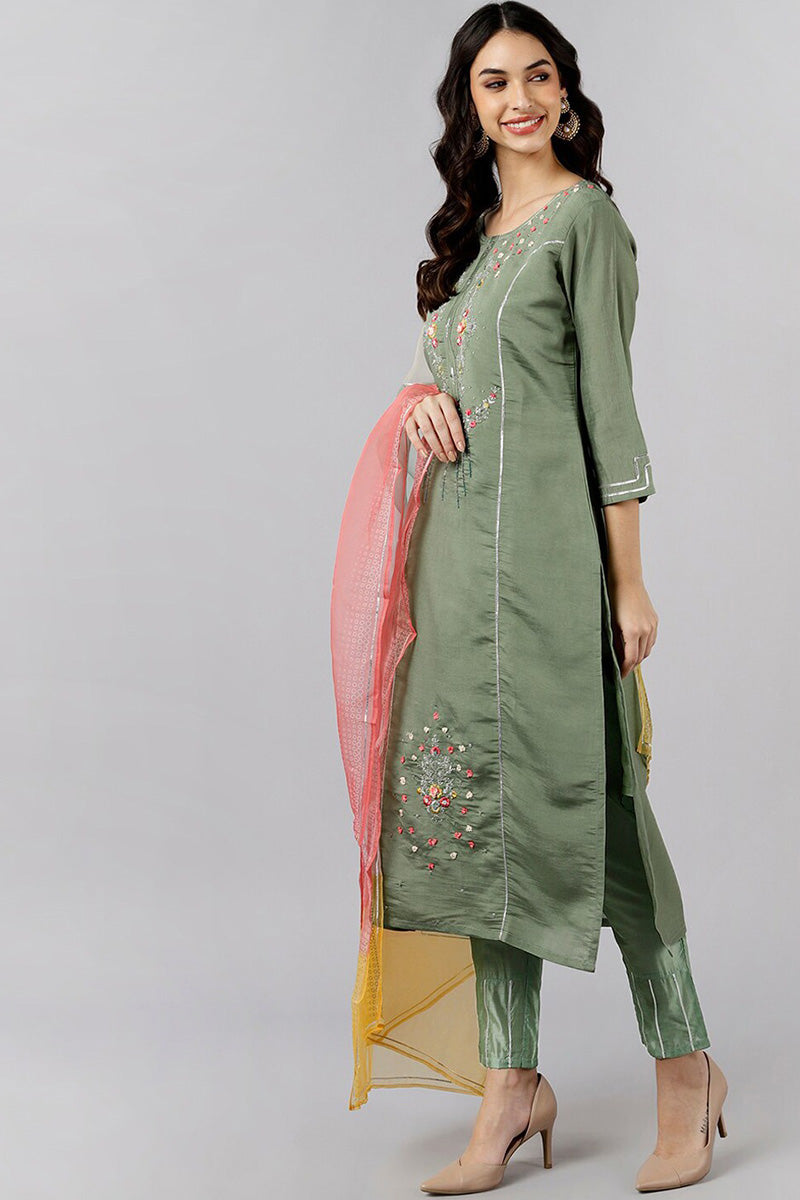 Women's Poly Silk Printed Kurta Pant Dupatta Set