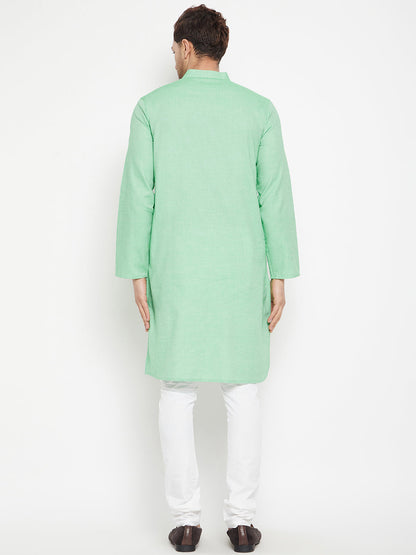 Men's Green Color Long Kurta with Band Collar