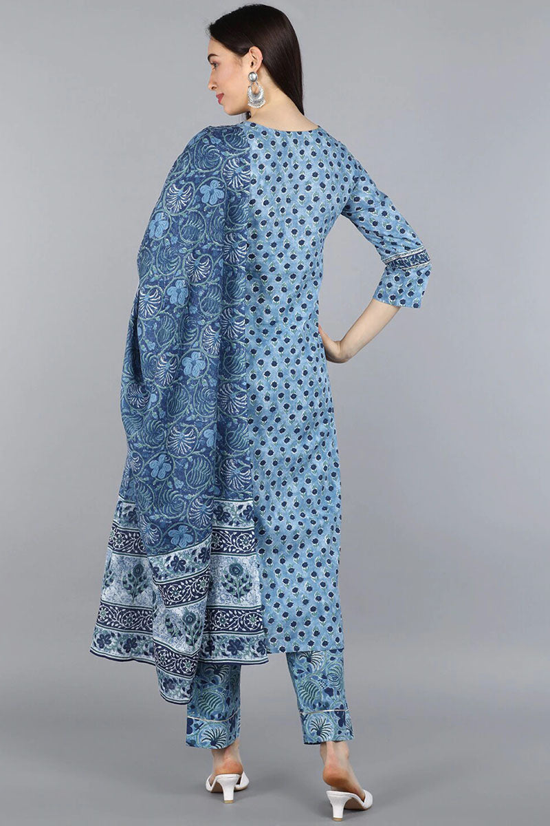 Women's Cotton Printed Kurta Pant Dupatta Set