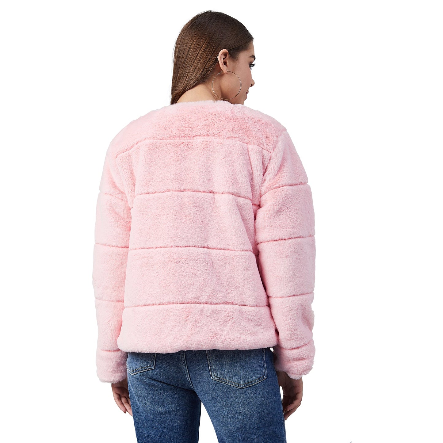 Women's Pink Faux Fur Open Jacket