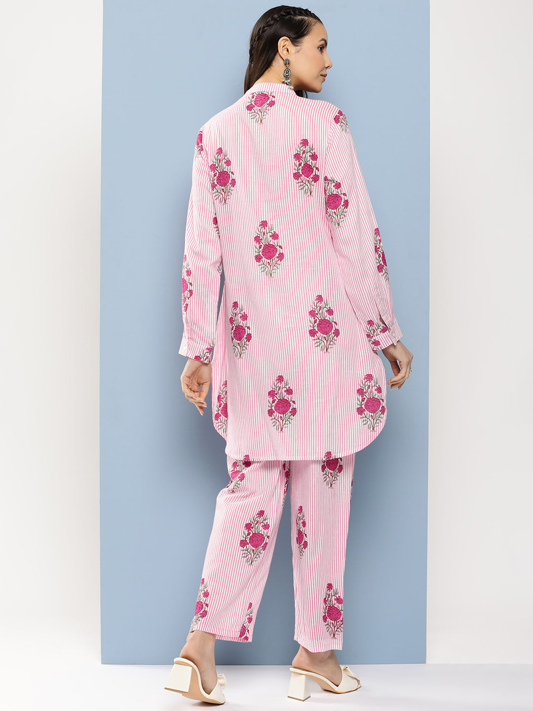 Women's Pink Floral Print Tunic Set