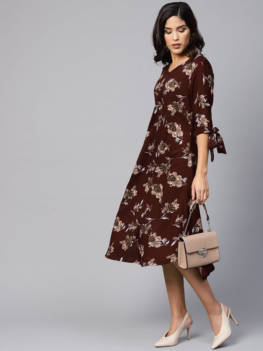 Women Maroon Printed Dress by Myshka (