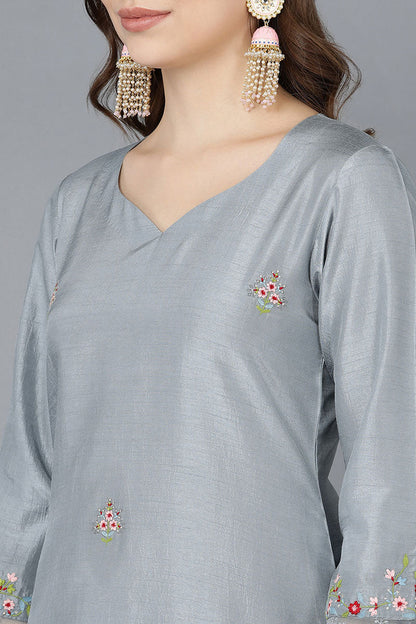 Women's Poly Silk Embroidered Kurta Pants With With Dupatta