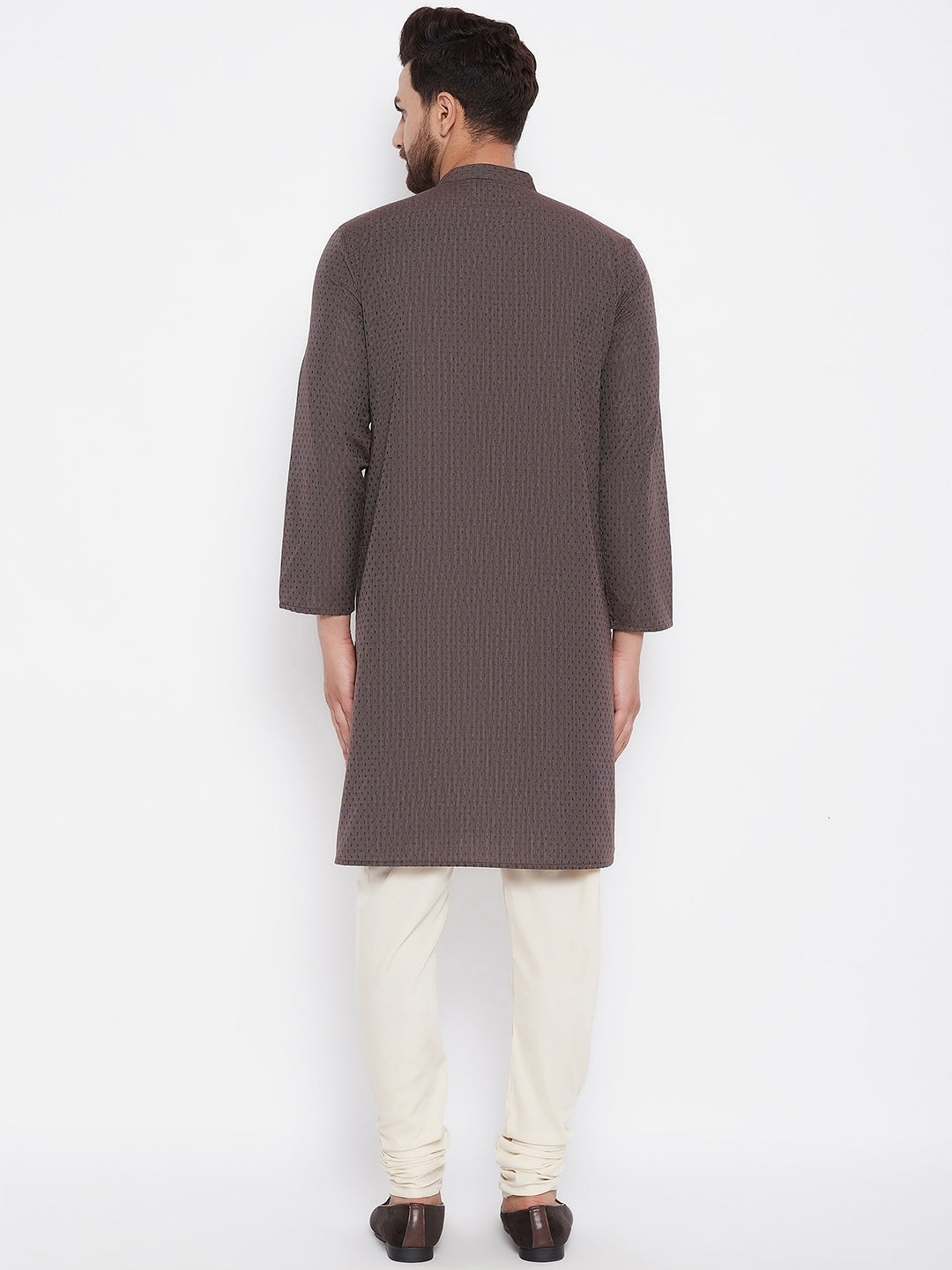 Men's Woven Design Brown Straight  Kurta