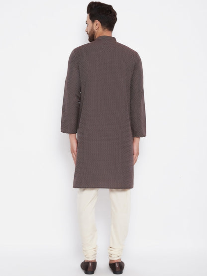Men's Woven Design Brown Straight  Kurta