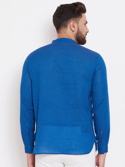 Men's Checked Blue Shirt Kurta