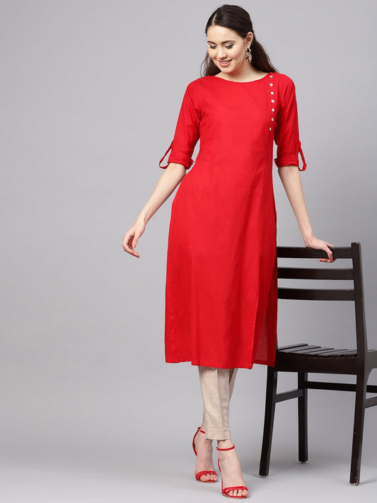 Women's Multicolor Cotton Printed Half Sleeve Round Neck Casual Kurta Only