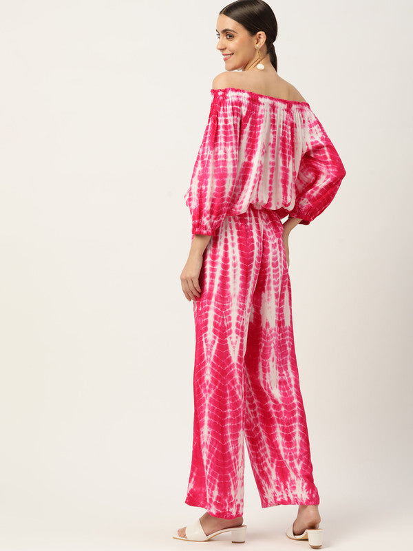 Women's Pink White Tie Dyed Co-Ords