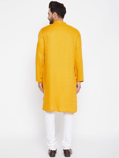Men's Woven Design Yellow Straight Kurta