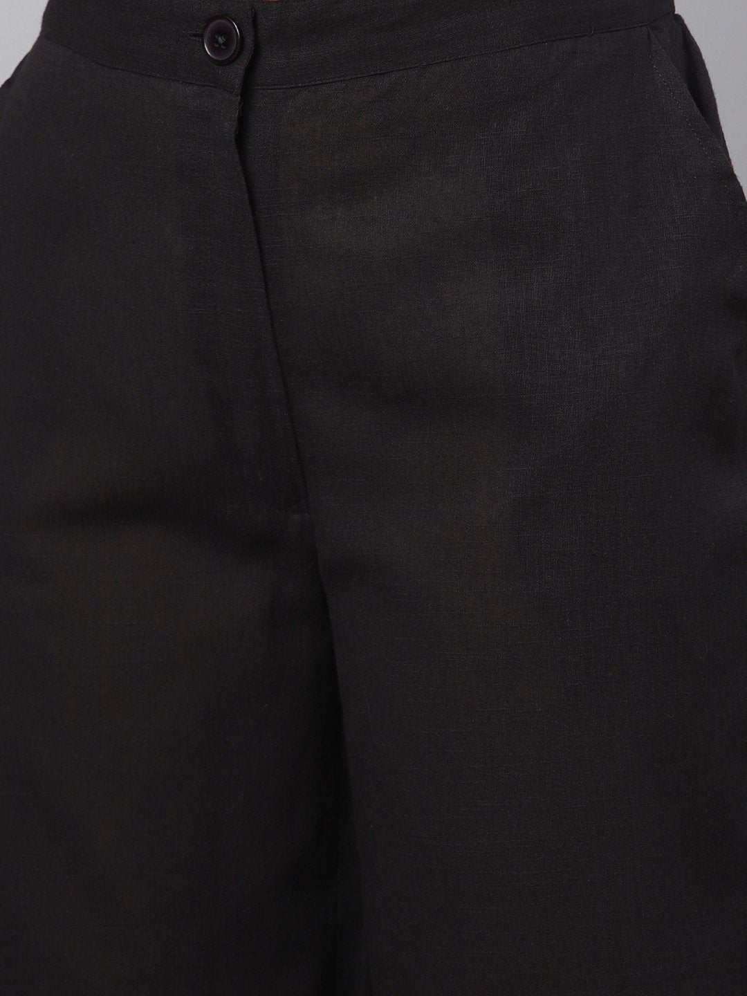 Women's Black Solid Cotton Trouser