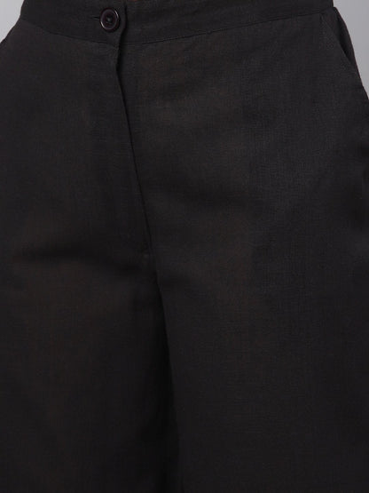 Women's Black Solid Cotton Trouser