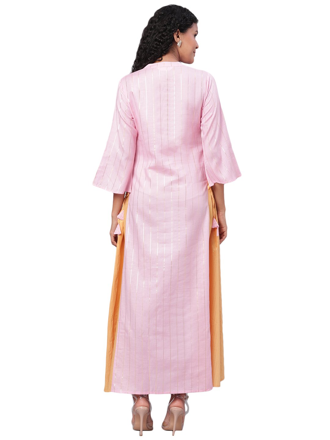 Women's Pink Solid 3/4 Sleeve Cotton Round Neck Dress