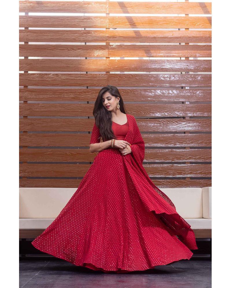Women's Red Thread Work Lehenga Choli